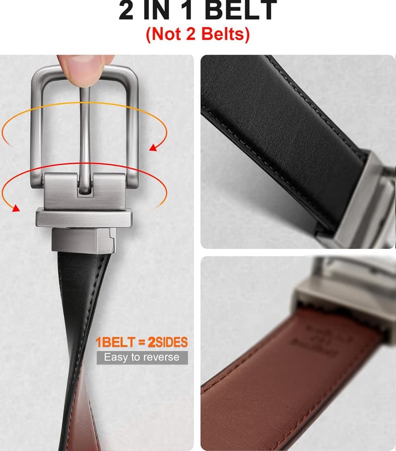 Reversible Men's Belt, Adjustable 1.25