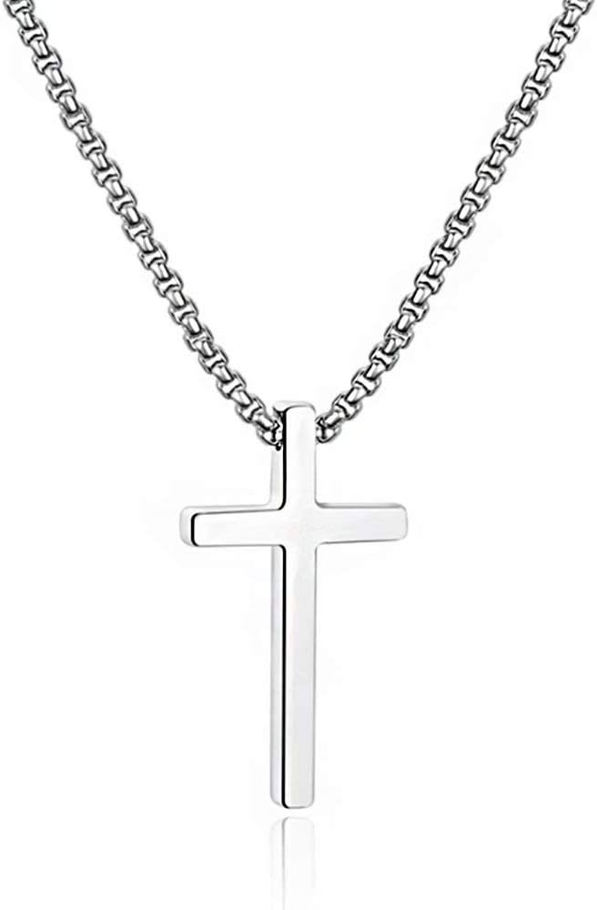 Men's Cross Necklace, Silver Black Gold Stainless Steel