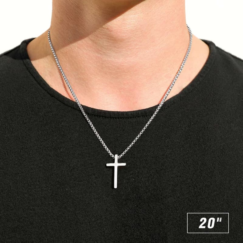 Men's Cross Necklace, Silver Black Gold Stainless Steel