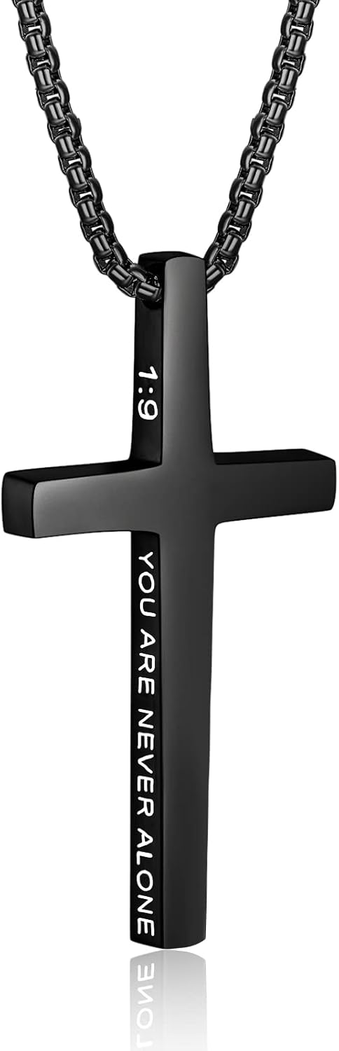 Men's Cross Necklace with Bible Verse, Stainless Steel