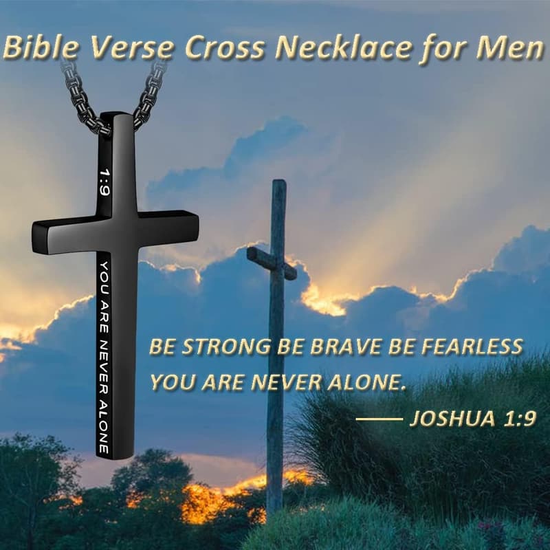 Men's Cross Necklace with Bible Verse, Stainless Steel