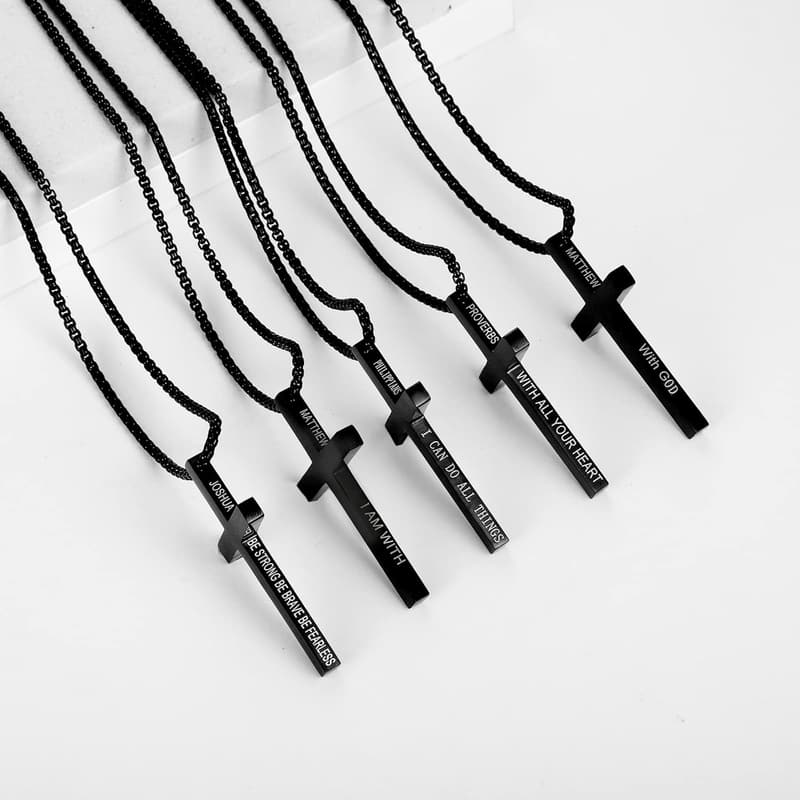 Men's Cross Necklace with Bible Verse, Stainless Steel