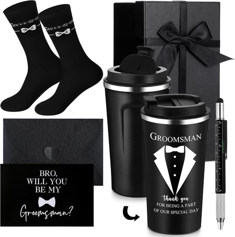 Wedding Groomsmen Gift Set - Black 17 Oz Tumbler