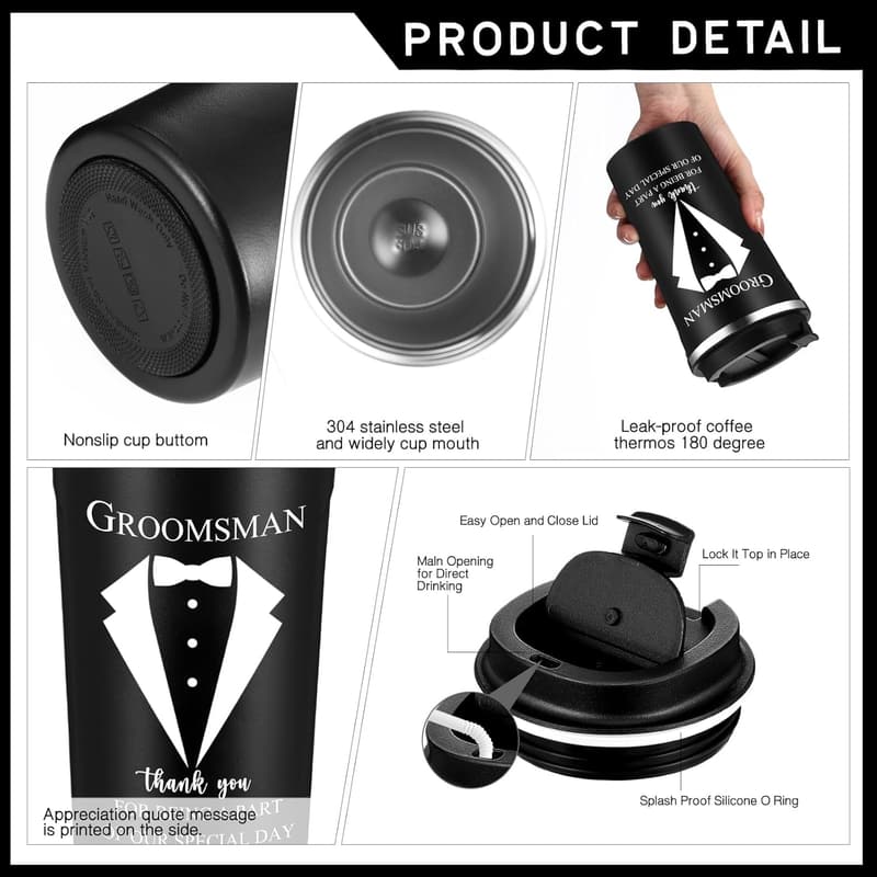 Wedding Groomsmen Gift Set - Black 17 Oz Tumbler