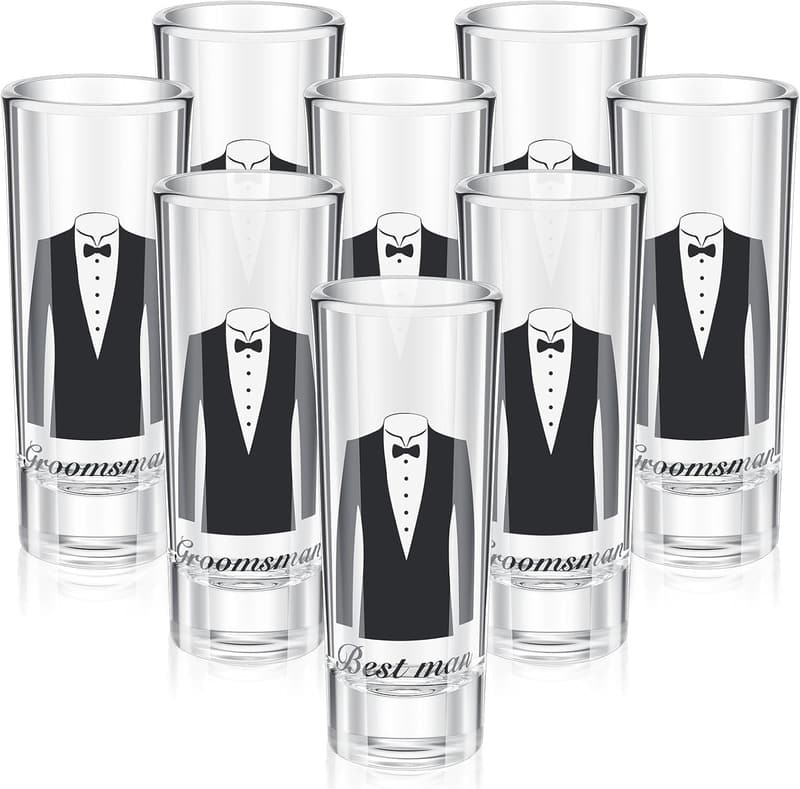 Bachelor Party Groomsman Shot Glass Set, 2 oz