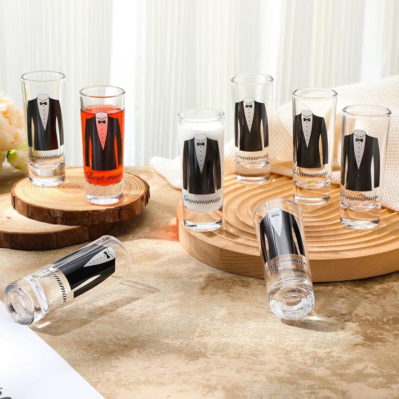 Bachelor Party Groomsman Shot Glass Set, 2 oz