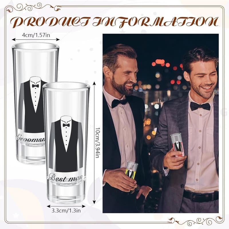 Bachelor Party Groomsman Shot Glass Set, 2 oz