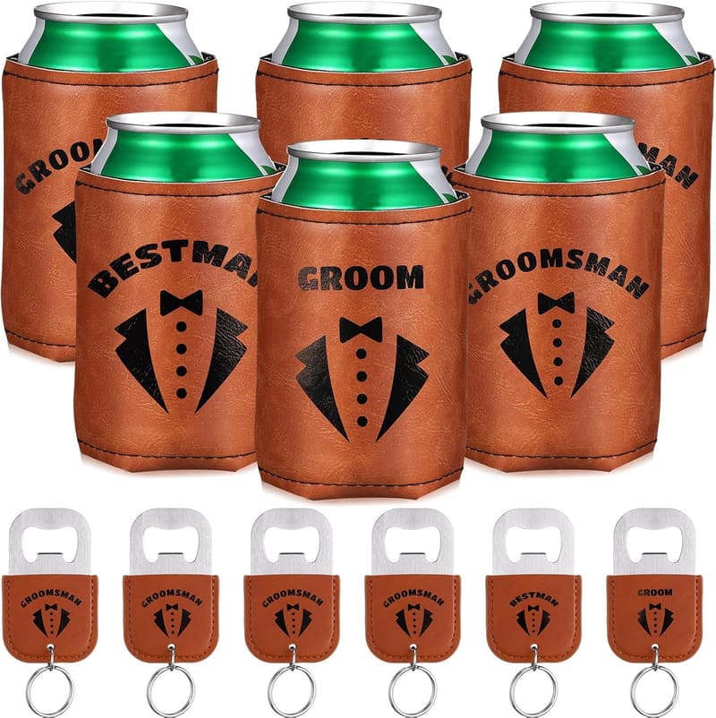 Groomsmen Proposal Leather Can Coolers & Openers