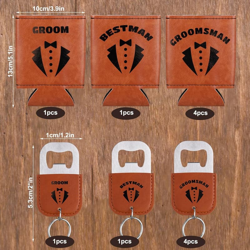 Groomsmen Proposal Leather Can Coolers & Openers
