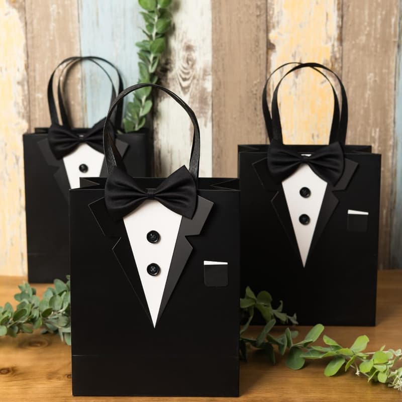 Groomsman Tuxedo Gift Bags with Bow Tie, 6-Pack