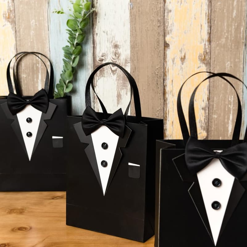 Groomsman Tuxedo Gift Bags with Bow Tie, 6-Pack