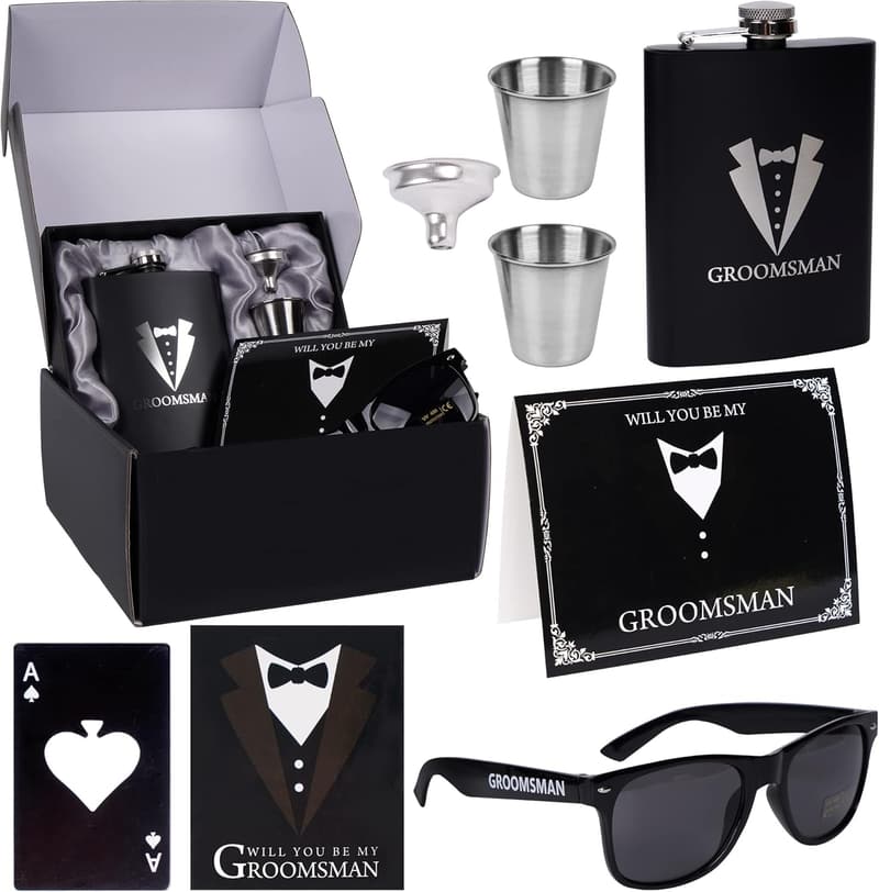 Groomsmen Proposal Set: Tuxedo Flask & Accessories