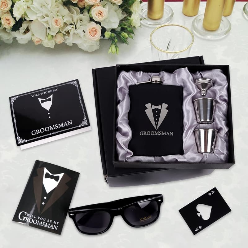 Groomsmen Proposal Set: Tuxedo Flask & Accessories