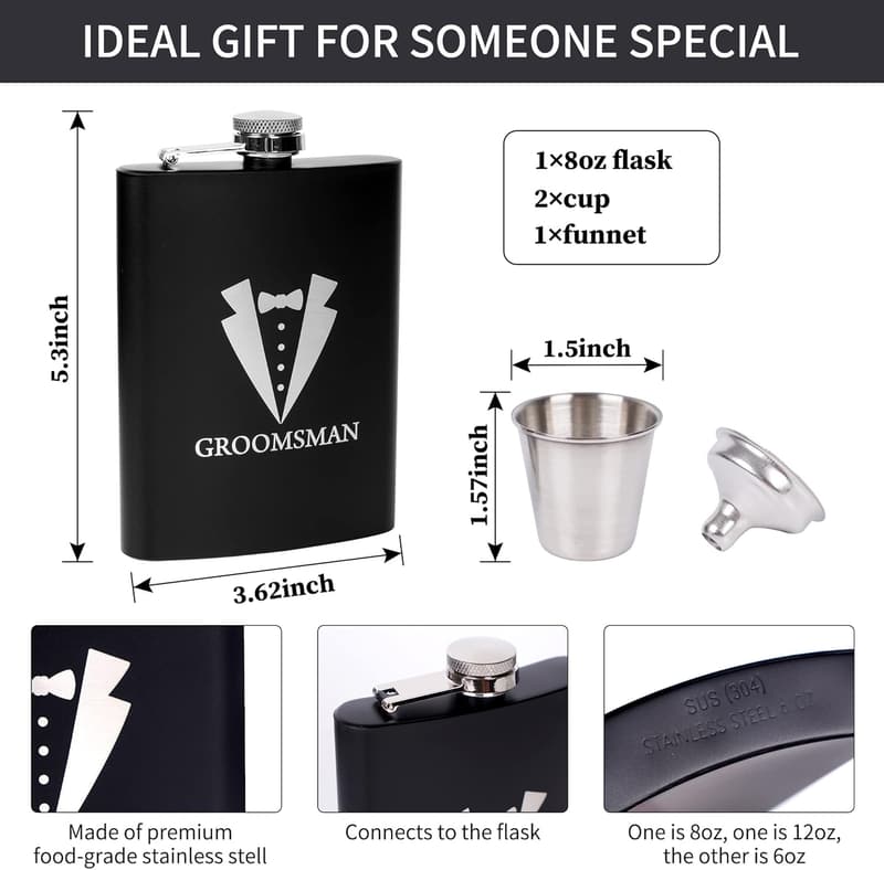 Groomsmen Proposal Set: Tuxedo Flask & Accessories