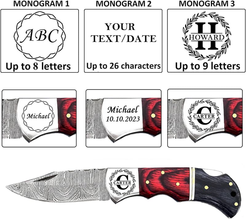 Christmas Men's Custom Damascus Folding Knife, Handmade with Sheath