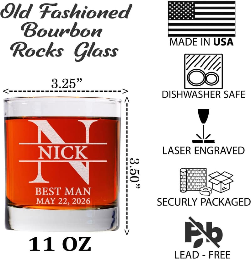 Groomsman Personalized 11oz Whiskey Glass Set