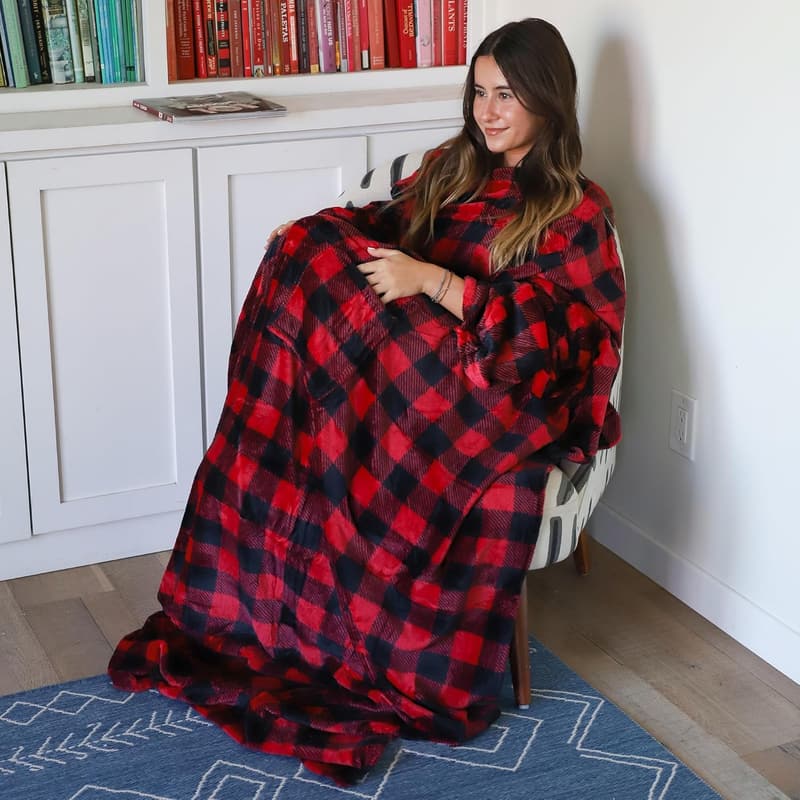 Wearable Fleece Blanket with Sleeves for Adults