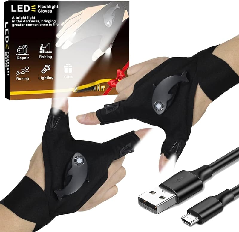 LED Flashlight Gloves, Rechargeable & Adjustable