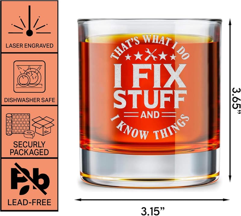 Father's Day Whiskey Glass for Men, 10oz (I Fixed Stuff)