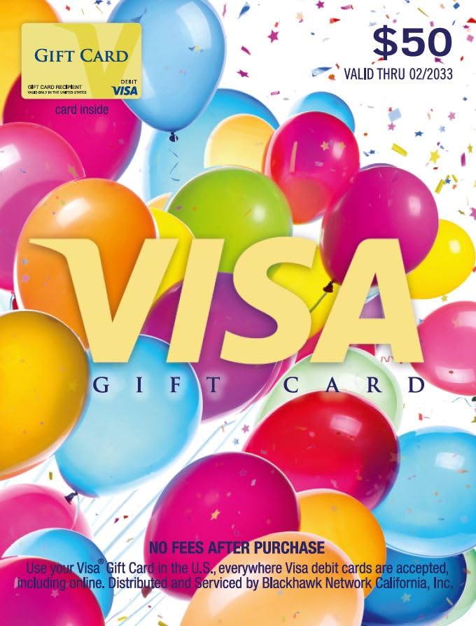 Visa $50 Gift Card with Balloons Theme