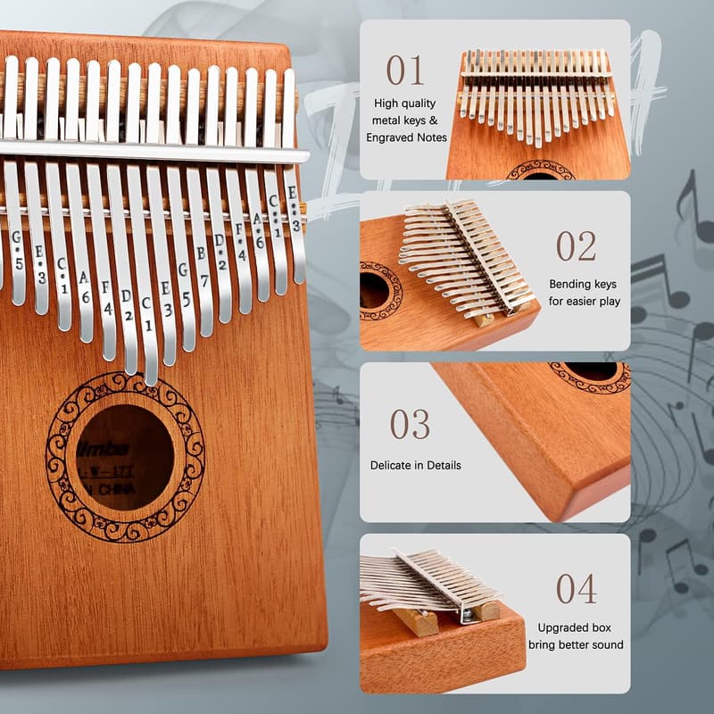 Birthday Kalimba Thumb Piano - 17-Key with Hammer & Guide