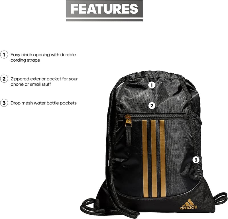 Women's Black/Gold adidas Gym Sackpack