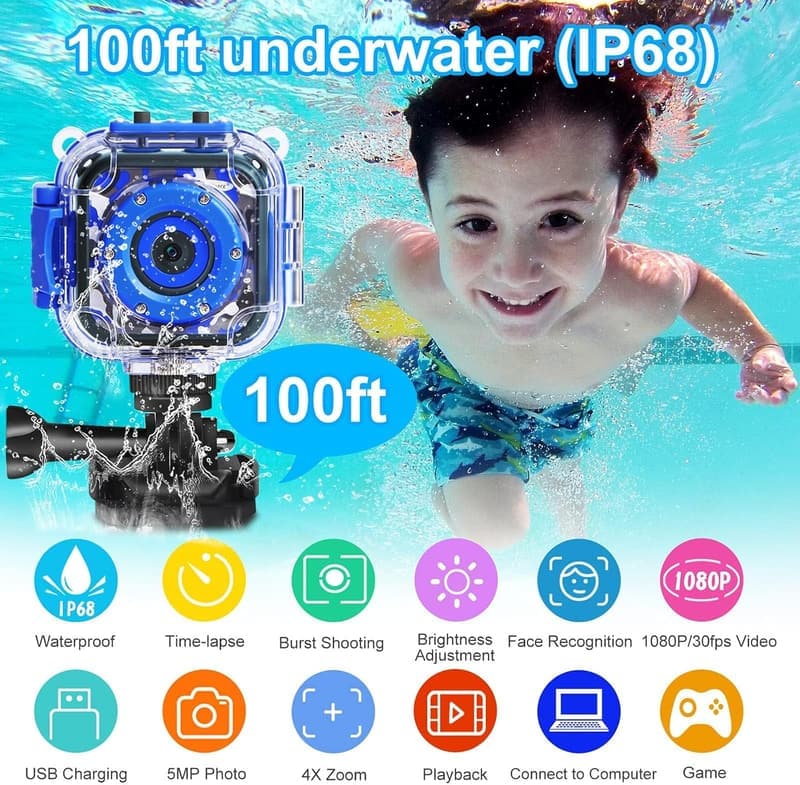 Kids Waterproof Camera - Underwater Video for Ages 3-14
