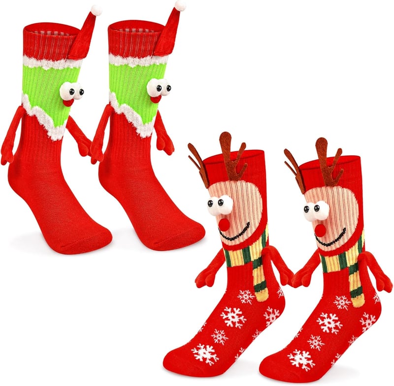 Funny Magnetic Hand Holding Christmas Socks for Couples