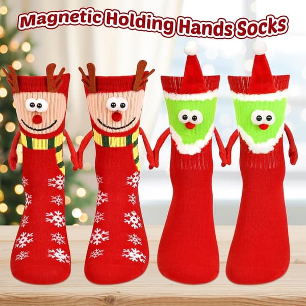 Funny Magnetic Hand Holding Christmas Socks for Couples