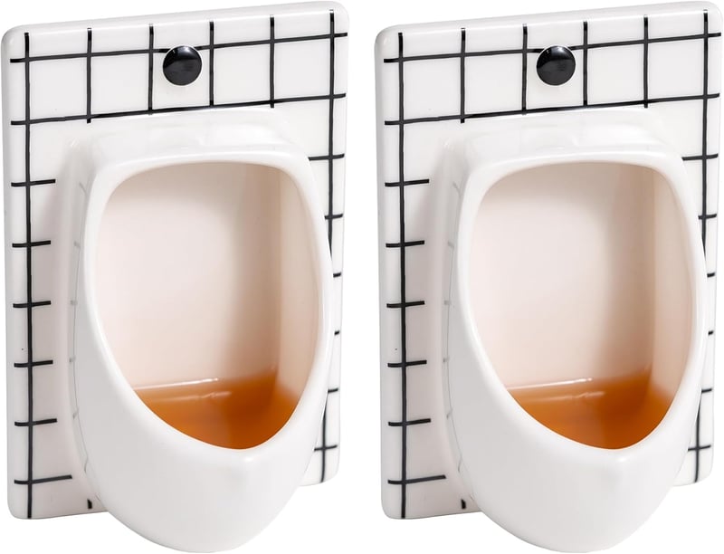 Funny Urinal Shot Glass Set of 2 - White Ceramic Gag Gift