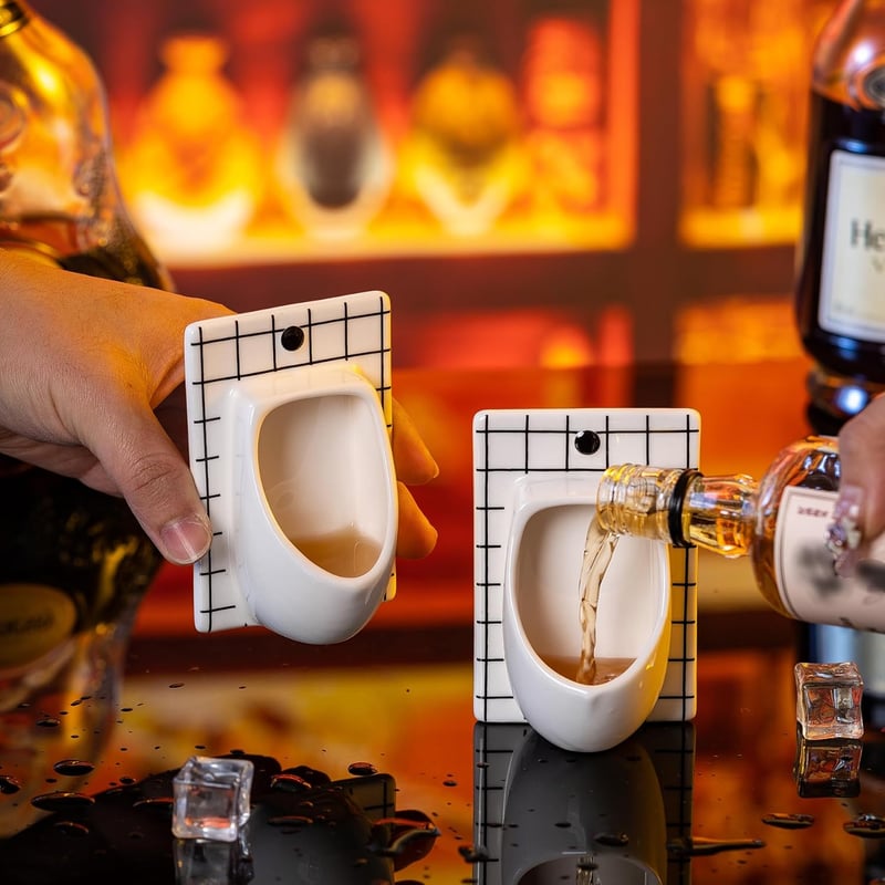 Funny Urinal Shot Glass Set of 2 - White Ceramic Gag Gift
