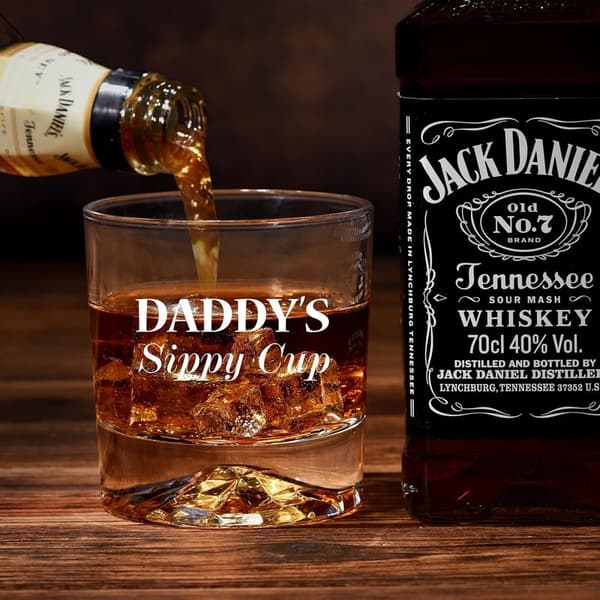 Funny Whiskey Glass Set for Dad with Stones & Wooden Box