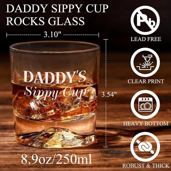 Funny Whiskey Glass Set for Dad with Stones & Wooden Box