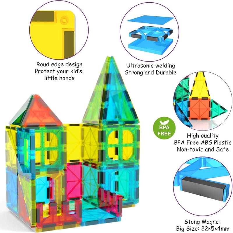 Educational Magnetic Tile Building Blocks Set for Kids Ages 3-10