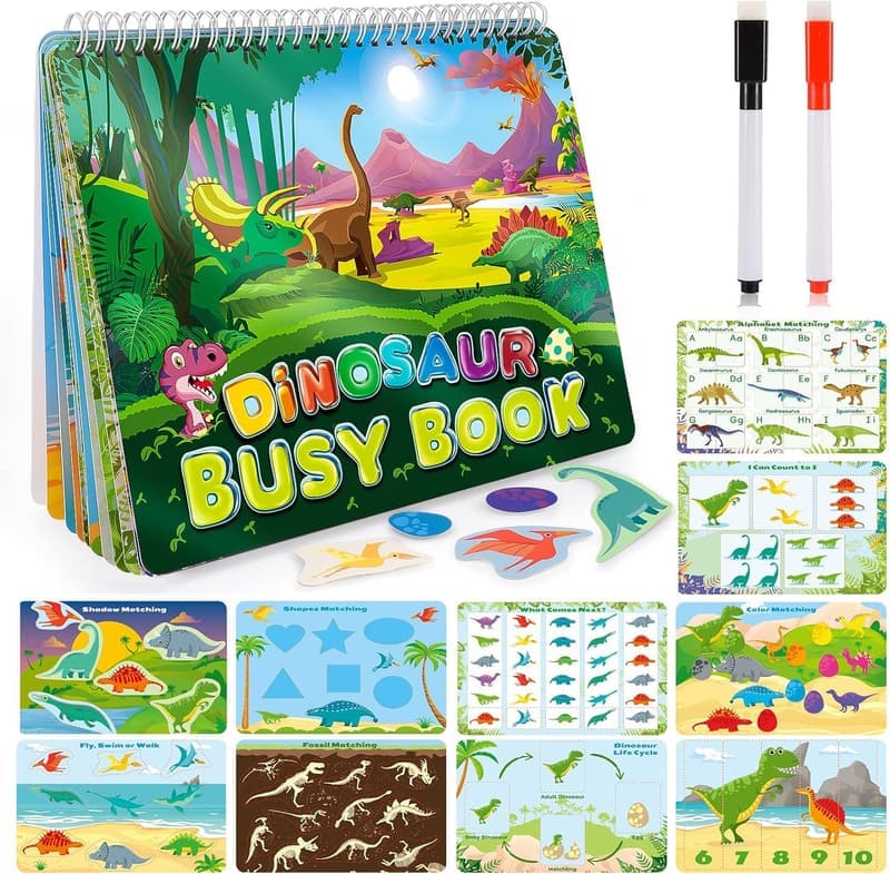 Dinosaur Busy Book for Preschool Learning Toys Ages 3-7