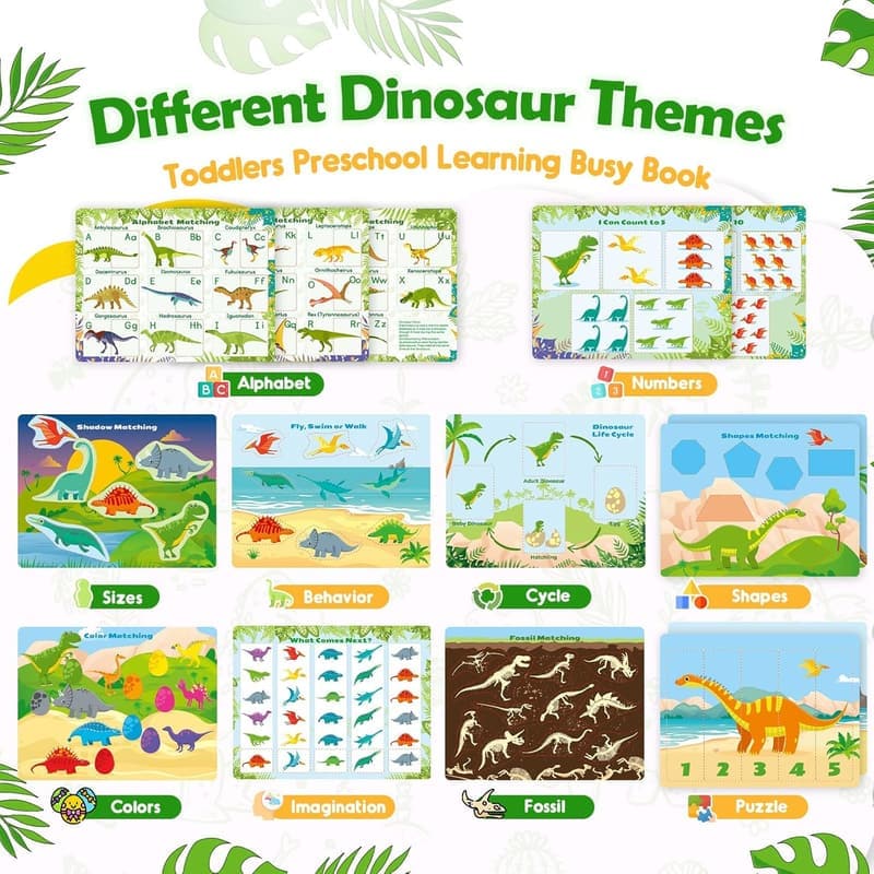 Dinosaur Busy Book for Preschool Learning Toys Ages 3-7