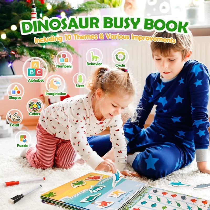 Dinosaur Busy Book for Preschool Learning Toys Ages 3-7