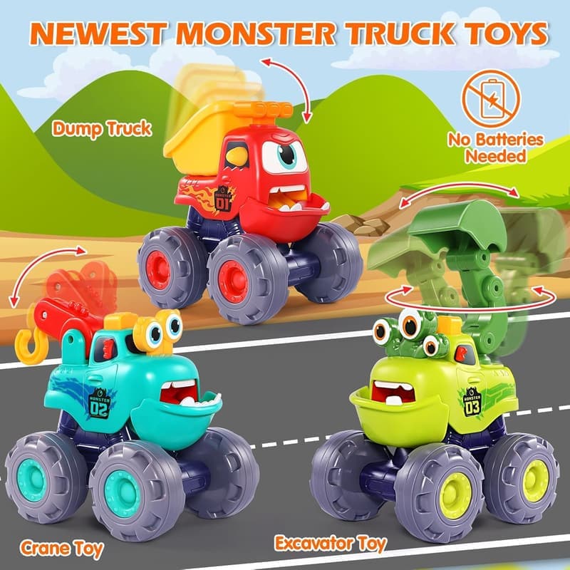 Birthday Monster Truck Toys for Toddlers Ages 1-3