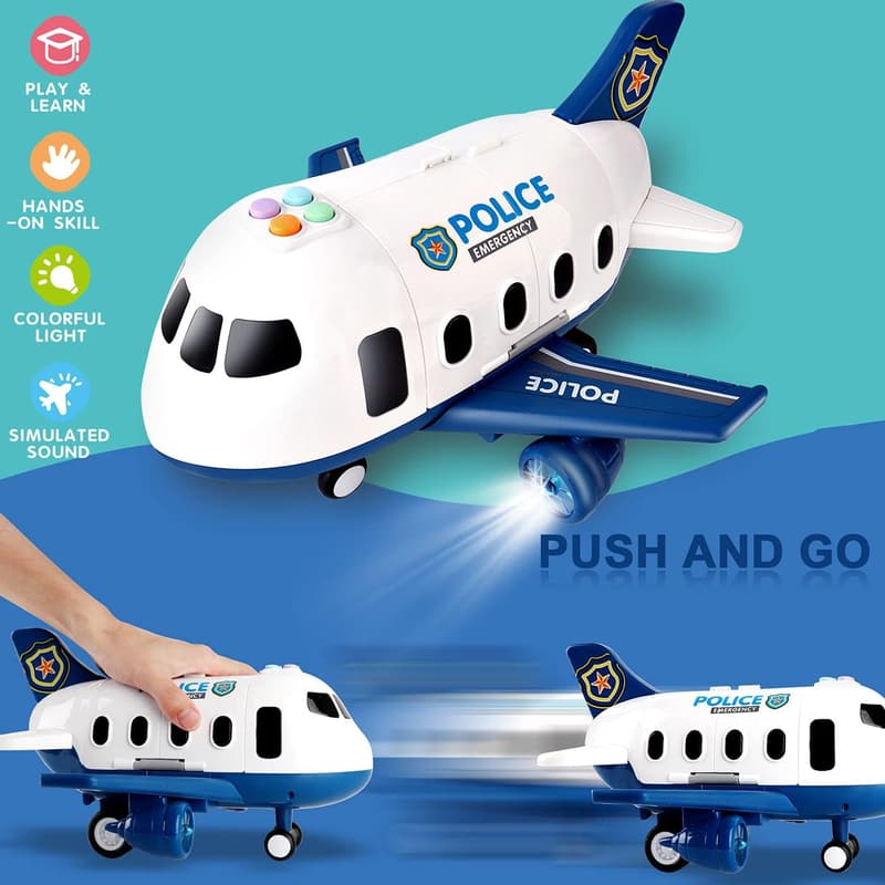 Airplane & Police Car Toy Set with Light, Sound & Activity Mat