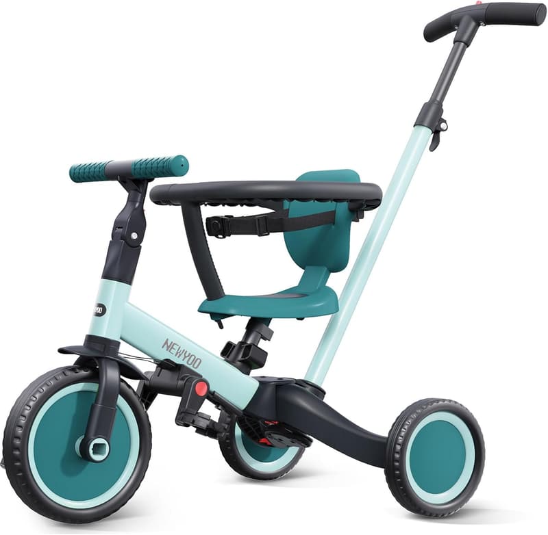 Birthday Gift: 5-in-1 Toddler Push Tricycle for Ages 1-3, Green