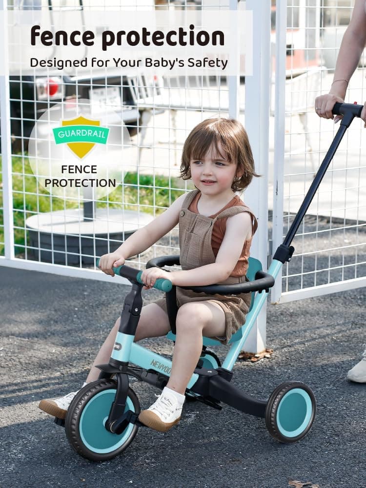 Birthday Gift: 5-in-1 Toddler Push Tricycle for Ages 1-3, Green