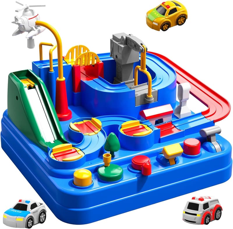 Kids Race Track Toy Set with 3 Cars - Birthday Gift for Ages 3-7
