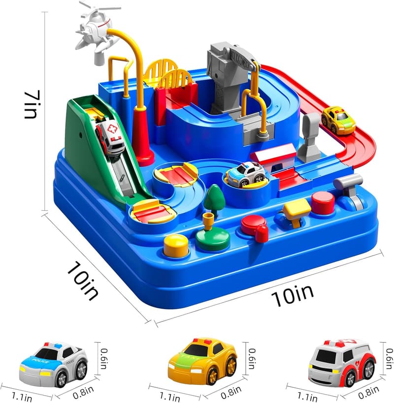 Kids Race Track Toy Set with 3 Cars - Birthday Gift for Ages 3-7