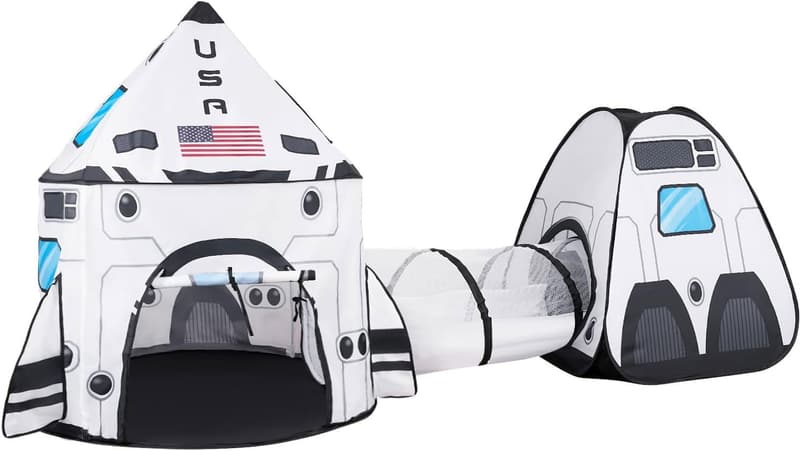 Rocket Ship Play Tent Set with Tunnel for Kids