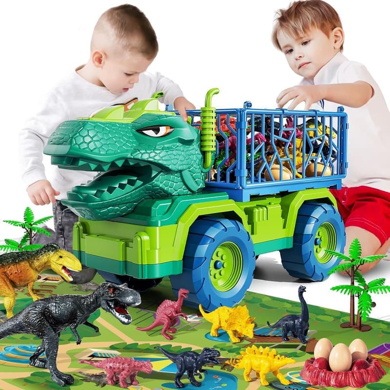 Dinosaur Truck Toy Set with 8 Figures for Kids Ages 3-7