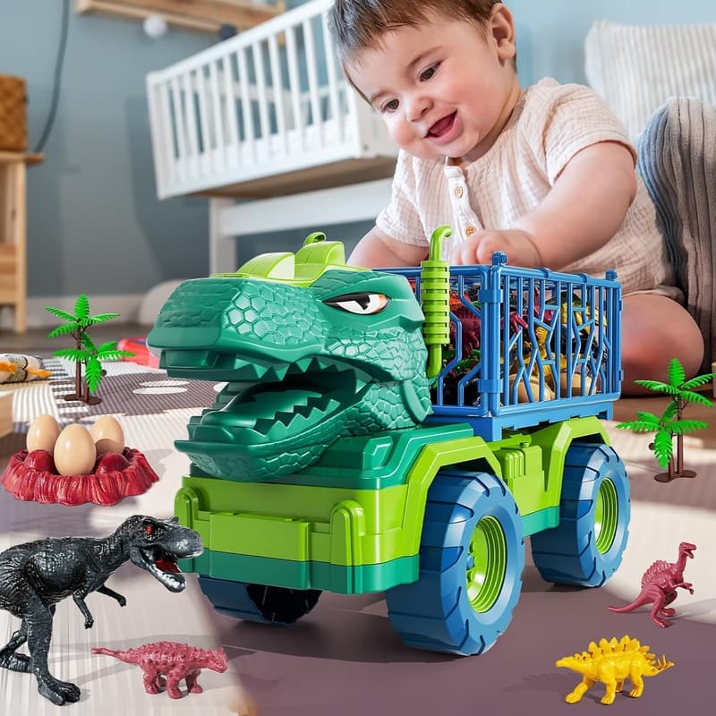 Dinosaur Truck Toy Set with 8 Figures for Kids Ages 3-7