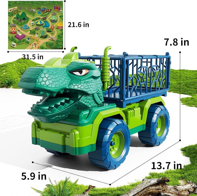 Dinosaur Truck Toy Set with 8 Figures for Kids Ages 3-7