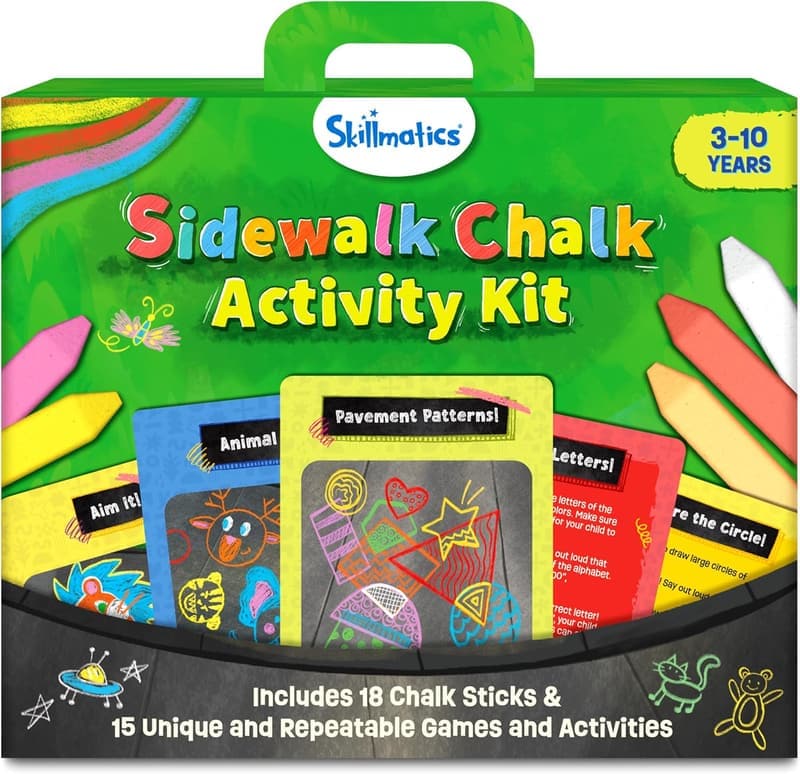 Outdoor Activity Kit with 18 Washable Chalk Sticks for Ages 3-10