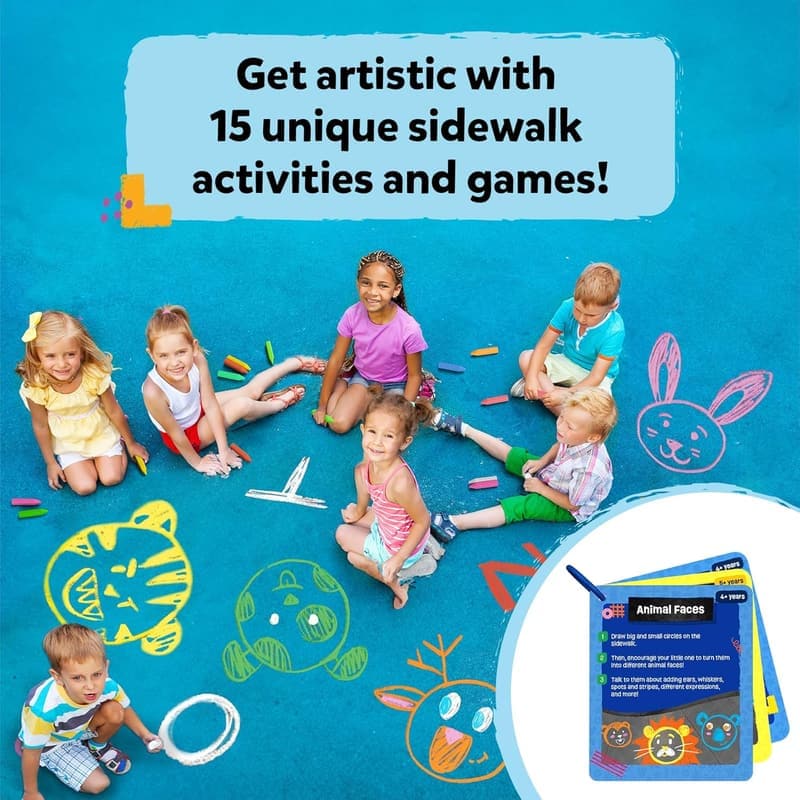 Outdoor Activity Kit with 18 Washable Chalk Sticks for Ages 3-10
