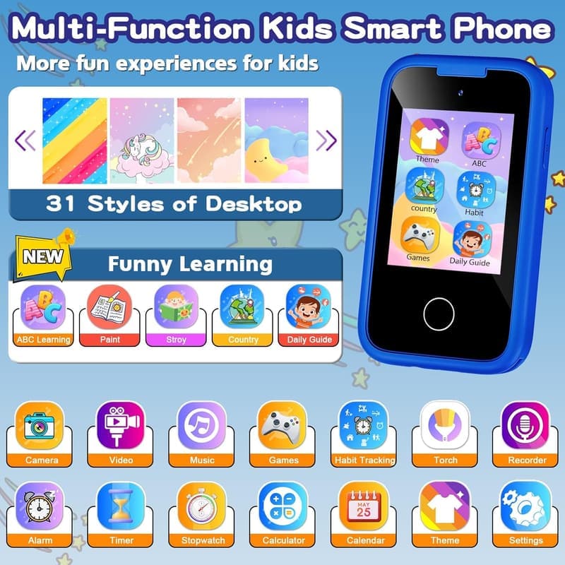 Kids' Learning Phone with Dual Camera - Gifts for Ages 3-10